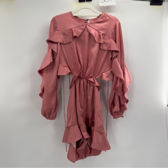 Nasty Girl cutout pink the old satin romper pink open back long sleeve size 8 - Picture 10 of 14